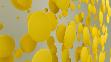 Sarı yuvarlak yüzey-in beyaz arka plan üzerinde rasgele boyutu. Arka plan daire ile. Bulut çevrelerin duvar önünde. 3D render illüstrasyon