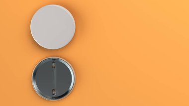 Turuncu arka plan boş beyaz rozet. PIN düğmesini mockup. 3D render illüstrasyon