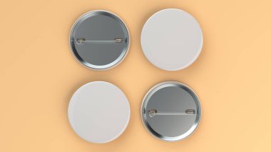 Turuncu arka plan boş beyaz rozet. PIN düğmesini mockup. 3D render illüstrasyon