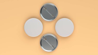 Turuncu arka plan boş beyaz rozet. PIN düğmesini mockup. 3D render illüstrasyon