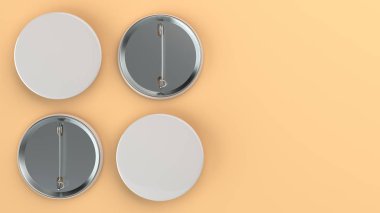 Turuncu arka plan boş beyaz rozet. PIN düğmesini mockup. 3D render illüstrasyon