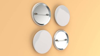 Turuncu arka plan boş beyaz rozet. PIN düğmesini mockup. 3D render illüstrasyon