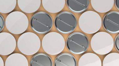 Turuncu arka plan boş beyaz rozetleri. PIN düğmesini mockup. 3D render illüstrasyon