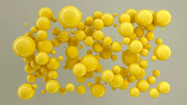 Esferas Amarillas Tamaño Aleatorio Sobre Fondo Blanco Fondo Abstracto Con — Foto de Stock