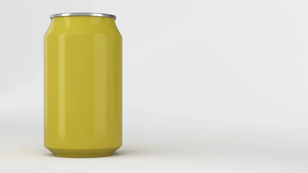 Blank Small Yellow Aluminium Soda Can Mockup White Background Tin — Stock Photo, Image