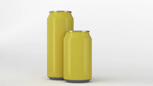 노란색 알루미늄 음료수 음료의 패키지입니다 렌더링 — 스톡 사진