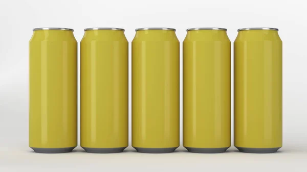 Latas Grandes Pequeñas Soda Amarilla Pie Dos Raws Sobre Fondo —  Fotos de Stock
