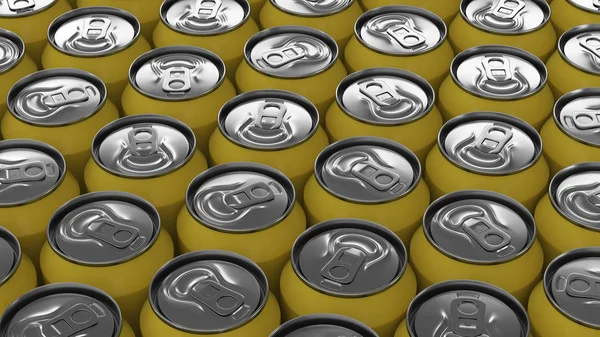 Grote Gele Soda Blikjes Witte Achtergrond Drank Mockup Tin Pakket — Stockfoto