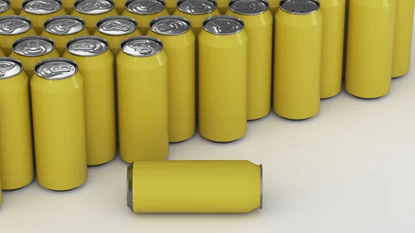 Big Yellow Soda Cans White Background Beverage Mockup Tin Package — Stock Photo, Image