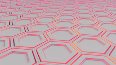 Teknolojik arka plan beyaz altıgenler kırmızı kızdırma ile yapılmış. Altıgen yanarak bahislerin doğru duvarına. 3D render illüstrasyon