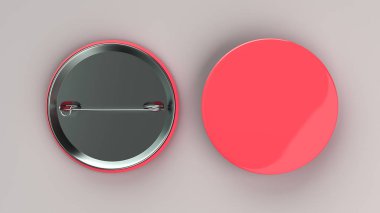 Beyaz arka plan üzerinde boş kırmızı rozet. PIN düğmesini mockup. 3D render illüstrasyon