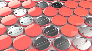 Beyaz arka plan boş kırmızı rozetleri. PIN düğmesini mockup. 3D render illüstrasyon