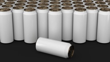 Büyük beyaz gazoz kutu siyah arka plan üzerine. İçecek mockup. Bira veya içecek teneke paketi. 3D render illüstrasyon