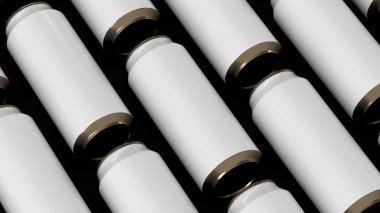 Siyah arka plan üzerine beyaz gazoz Raws kutular. İçecek mockup. Bira veya içecek teneke paketi. 3D render illüstrasyon