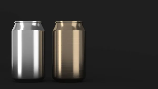 Two Small Gold Silver Aluminum Soda Cans Mockup Black Background — Stock Photo, Image