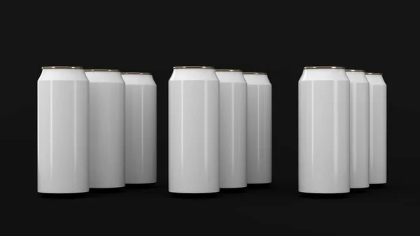 Raw Latas Refresco Blanco Sobre Fondo Negro Una Maqueta Bebidas —  Fotos de Stock