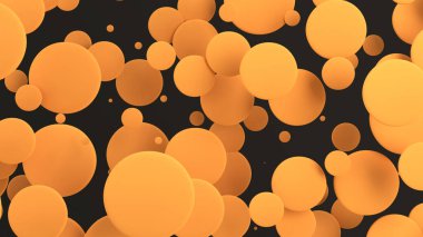 Turuncu yuvarlak yüzey-in siyah arka plan üzerine rastgele boyutu. Arka plan daire ile. Bulut çevrelerin duvar önünde. 3D render illüstrasyon