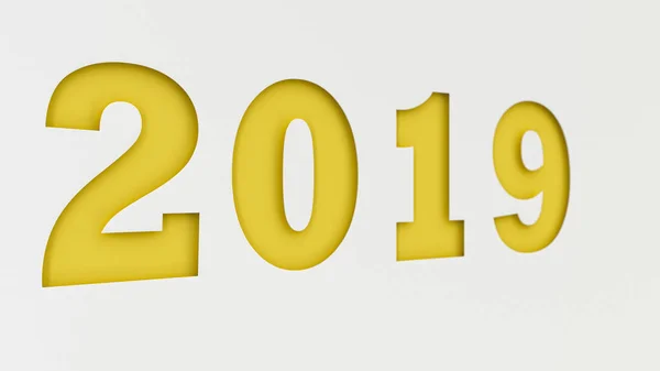 Geel 2019 Nummer Gesneden Het Witboek 2019 Nieuwjaar Teken Rendering — Stockfoto