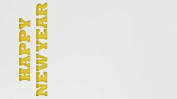 Yellow Happy New Year words cut in white paper. 3D rendering illustration