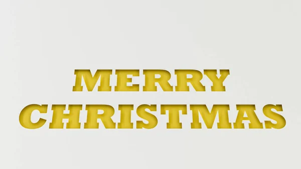 黄色のメリー クリスマスの言葉は ホワイト ペーパーをカットします レンダリング図 — ストック写真