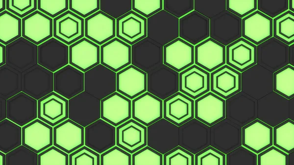 Abstract Background Made Black Hexagons Green Glowing Background Wall Hexagons — Stock Photo, Image