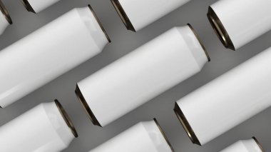 Beyaz arka plan üzerinde beyaz gazoz RAWs kutular. İçecek mockup. Bira veya içecek teneke paketi. 3D render illüstrasyon