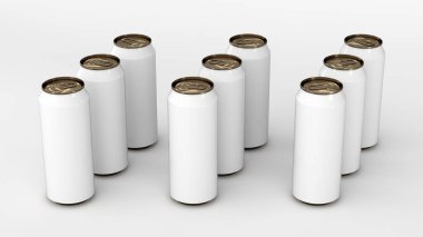 Beyaz arka plan üzerinde beyaz gazoz teneke ham. İçecek mockup. Bira veya içecek teneke paketi. 3D render illüstrasyon