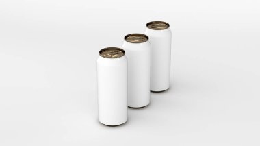 Beyaz arka plan üzerinde beyaz gazoz teneke ham. İçecek mockup. Bira veya içecek teneke paketi. 3D render illüstrasyon