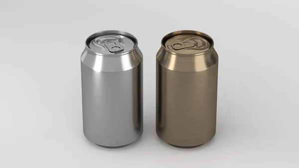 Küçük Altın Gümüş Alüminyum Soda Kutular Mockup Beyaz Arka Plan — Stok fotoğraf