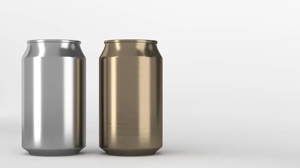 Två Små Guld Och Silver Aluminium Soda Burkar Mockup Vit — Stockfoto
