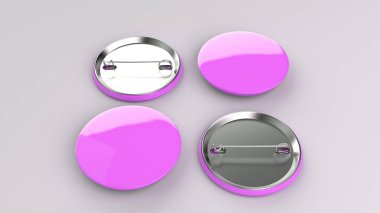 Beyaz arka plan üzerinde boş mor rozeti. PIN düğmesini mockup. 3D render illüstrasyon