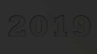 2019 numara siyah kağıt kesti. 2019 yeni yıl işareti. 3D render illüstrasyon