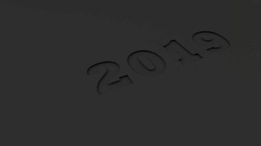 2019 numara siyah kağıt kesti. 2019 yeni yıl işareti. 3D render illüstrasyon