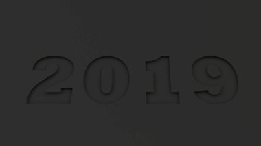 2019 numara siyah kağıt kesti. 2019 yeni yıl işareti. 3D render illüstrasyon