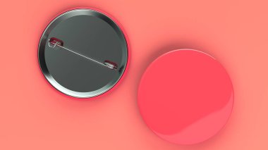 Kırmızı arka plan boş kırmızı rozet. PIN düğmesini mockup. 3D render illüstrasyon