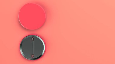 Kırmızı arka plan boş kırmızı rozet. PIN düğmesini mockup. 3D render illüstrasyon