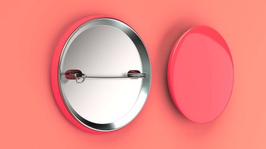 Kırmızı arka plan boş kırmızı rozet. PIN düğmesini mockup. 3D render illüstrasyon