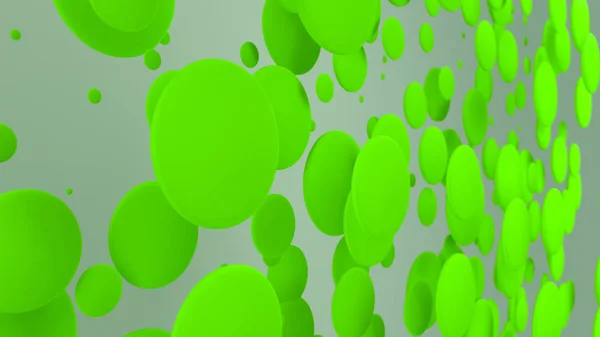白色背景上随机尺寸的绿色圆盘 抽象背景与圈子 墙前的圆云 渲染插图 — 图库照片