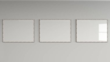 Duvarda ahşap çerçeve içinde boş beyaz posteri. Resim ya da fotoğraf mockup. 3D render illüstrasyon