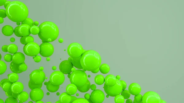 白色背景上的随机尺寸的绿色球体 抽象背景与圈子 墙前的圆云 渲染插图 — 图库照片