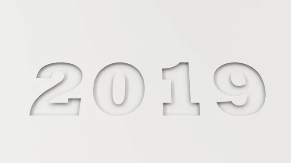 2019 Number Cut White Paper 2019 New Year Sign Rendering — Stock Photo, Image