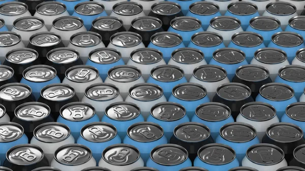 Grandes Latas Refresco Negro Blanco Azul Sobre Fondo Blanco Una —  Fotos de Stock