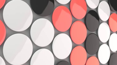 Beyaz zemin üzerine boş siyah, beyaz ve kırmızı rozetleri. PIN düğmesini mockup. 3D render illüstrasyon