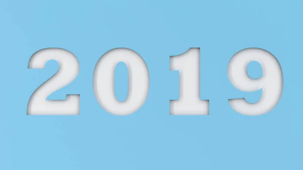Wit 2019 Nummer Gesneden Blauw Papier 2019 Nieuwjaar Teken Rendering — Stockfoto