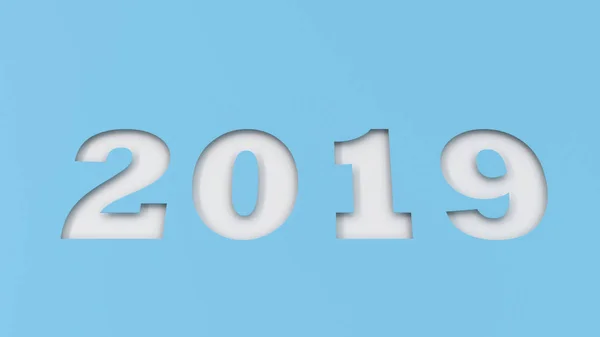 Wit 2019 Nummer Gesneden Blauw Papier 2019 Nieuwjaar Teken Rendering — Stockfoto