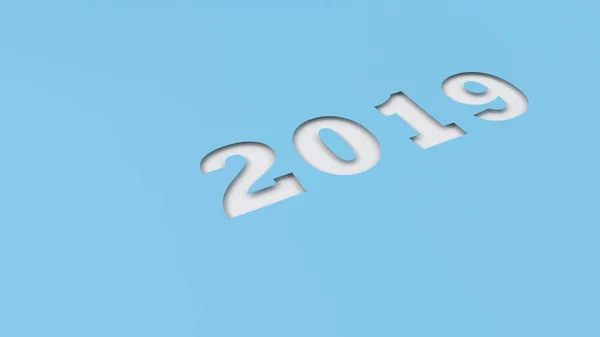 Número Blanco 2019 Cortado Papel Azul Signo Año Nuevo 2019 — Foto de Stock