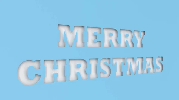 白色欢快的圣诞单词用蓝色的纸剪下来 渲染插图 — 图库照片