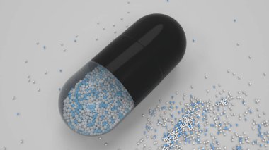 Beyaz arka plan üzerinde renkli ilaç kapsül. Tıbbi ya da eczane konsepti. 3D render illüstrasyon