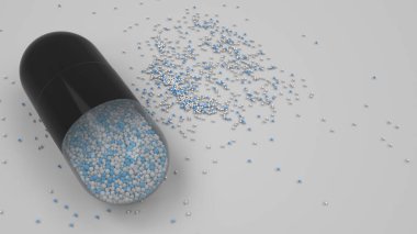 Beyaz arka plan üzerinde renkli ilaç kapsül. Tıbbi ya da eczane konsepti. 3D render illüstrasyon