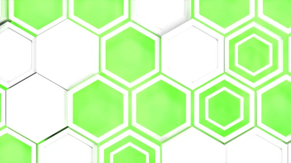 Abstrato 3d fundo feito de branco hexágonos no verde brilhante b — Fotografia de Stock